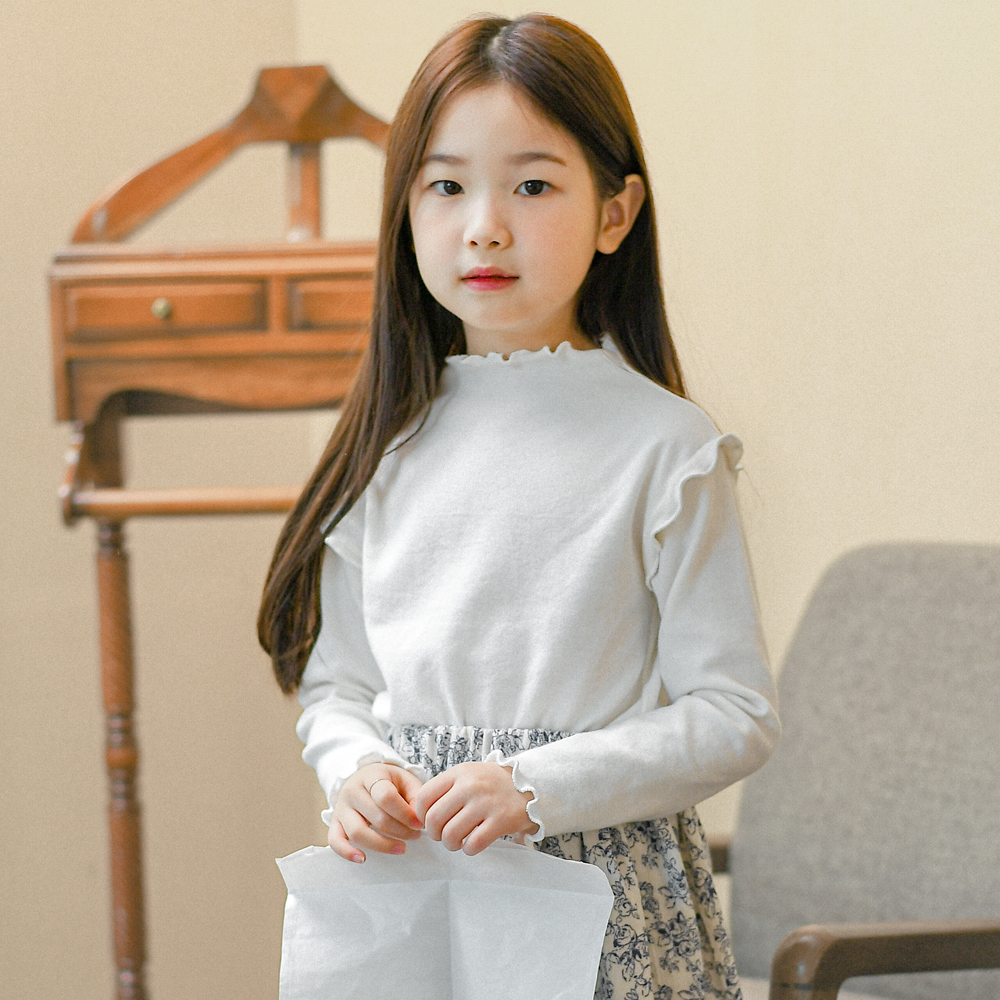클레어 프릴 티셔츠 봄 가을 겨울 아이보리 핑크 아동 여아 유아 어린이 긴팔 기본티 이미지 7