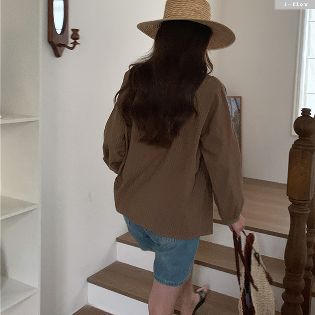 미들 레이스스티치 루즈핏 코튼 블라우스 2col 봄 가을 스퀘어 라운드 벌룬 제이플로우 이미지 8