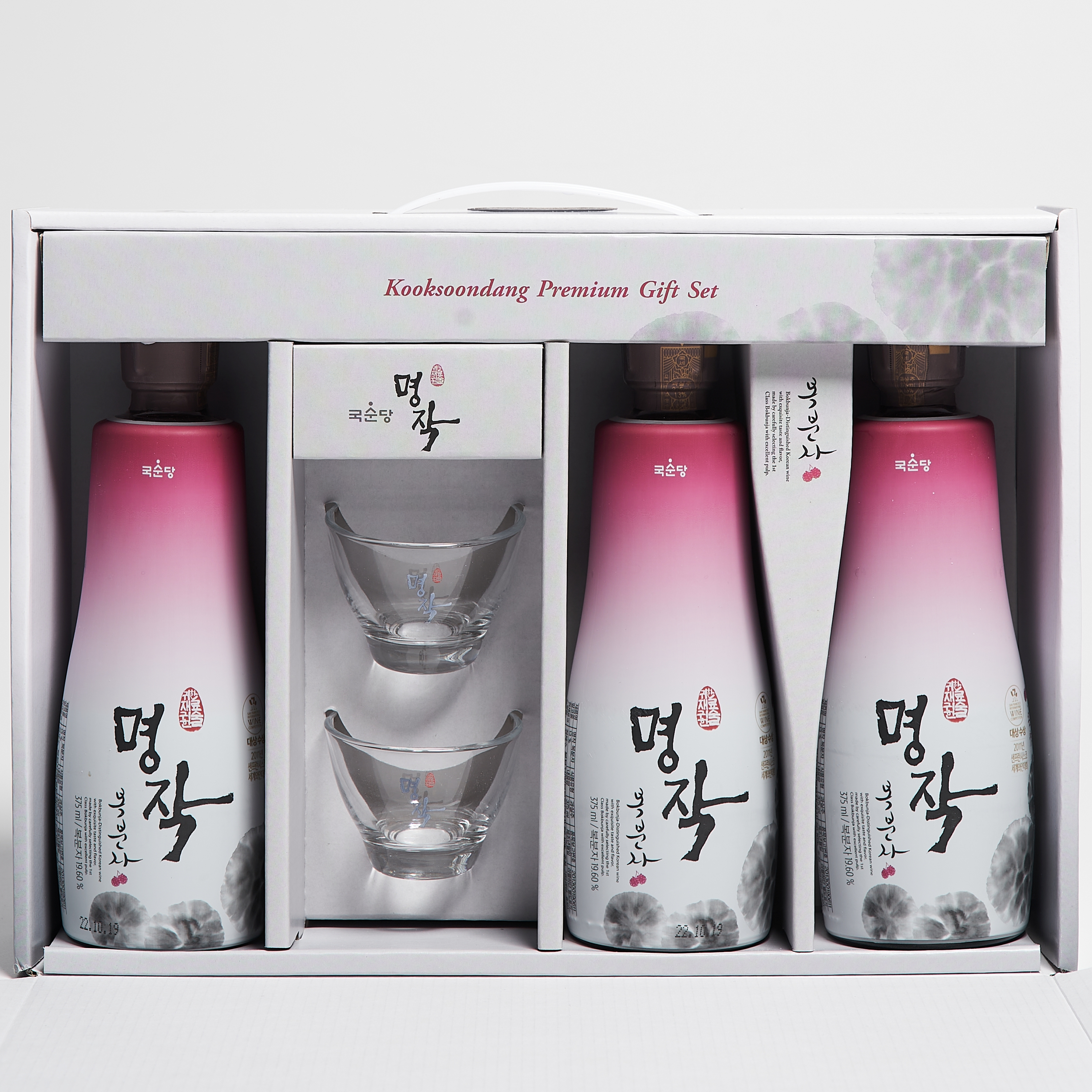 명작 복분자주 국순당 선물세트 13도 375ml 3개입 복분자술 고창명주 (잔 포함) - 메인 이미지
