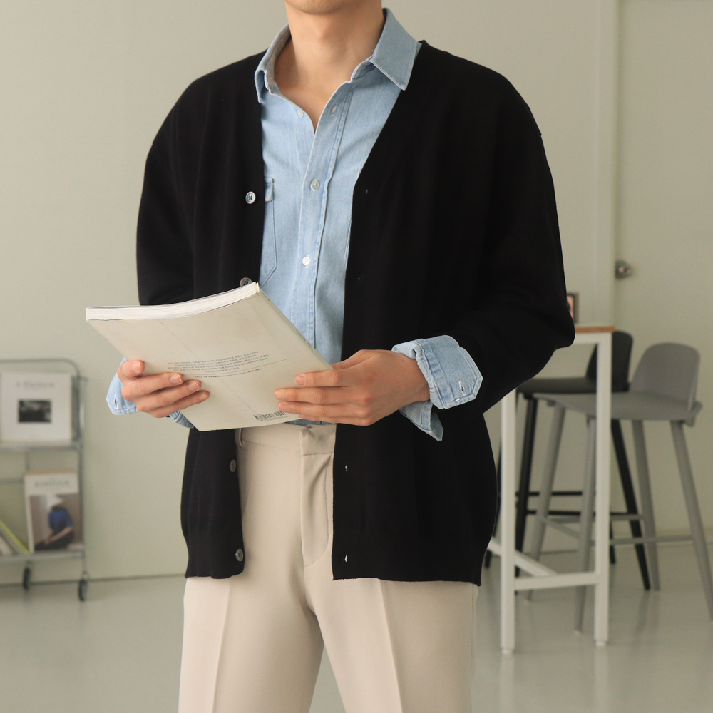 남자가디건 오버핏 위셔블 브이넥 남자니트가디건 이미지 2