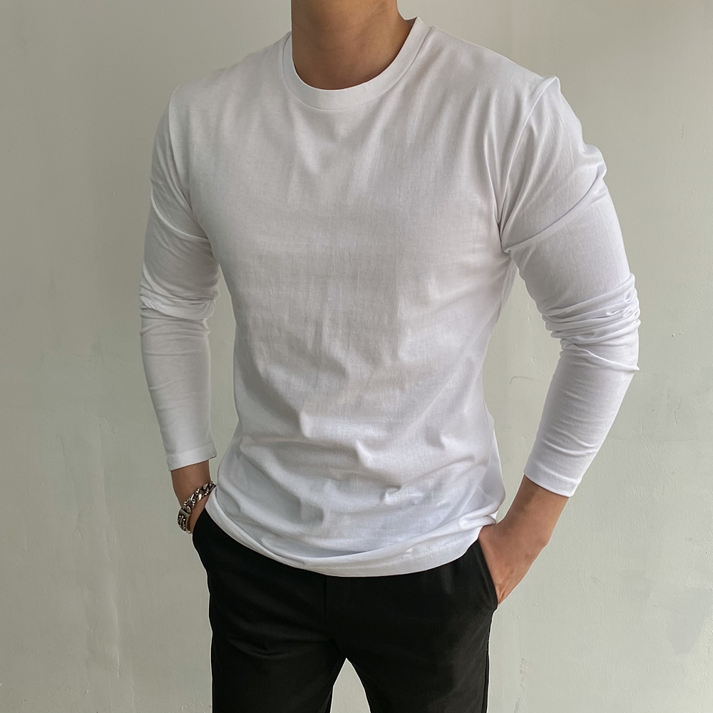 흰티 머슬핏긴팔 싱글라운드 이미지 3