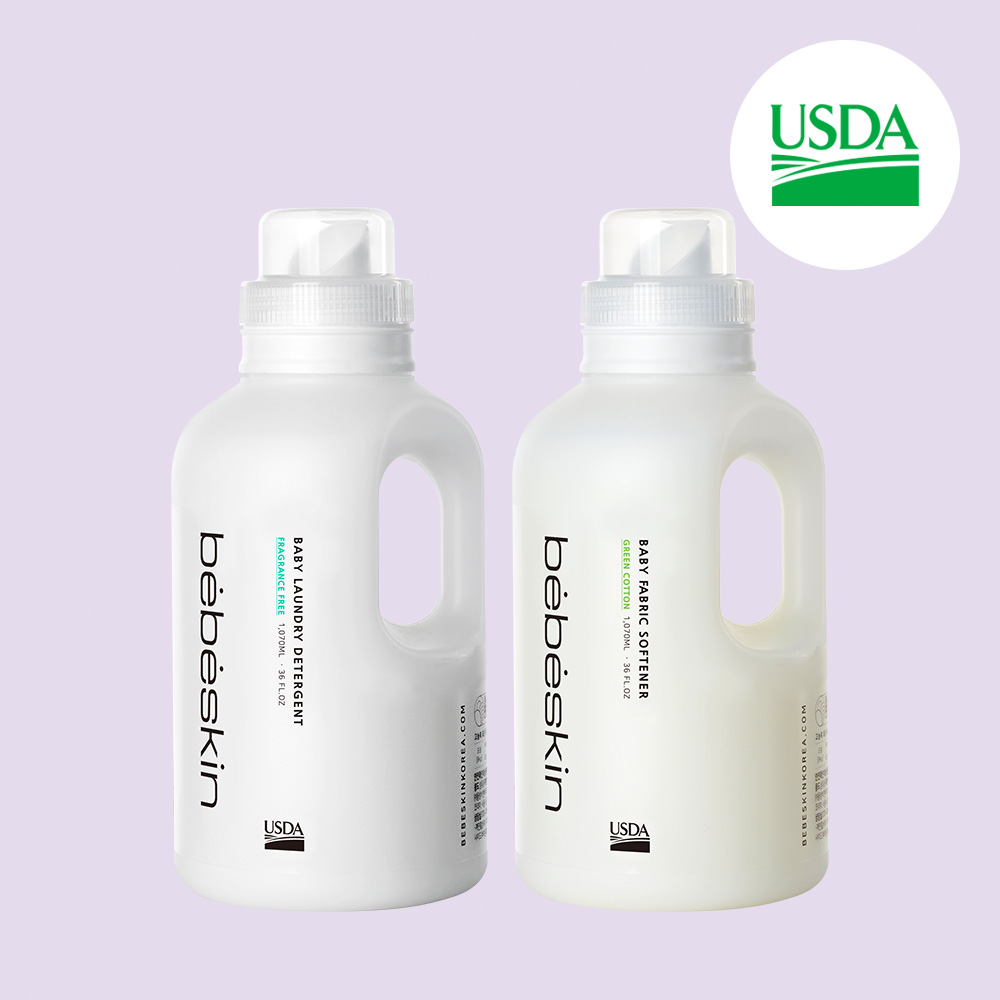 고농축 아기 유아 신생아 섬유세제+유연제(그린코튼향)세트 1.07L USDA 저탄소 - 상품 이미지