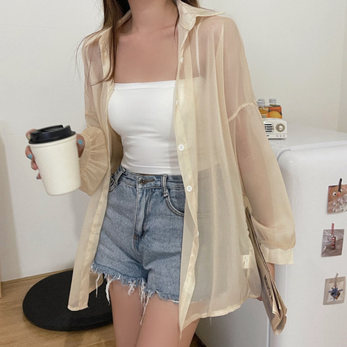 여리 루즈핏 시스루 셔츠 블라우스 : GENZE