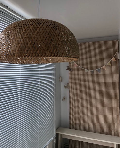 베이지 체크 아기방 커튼