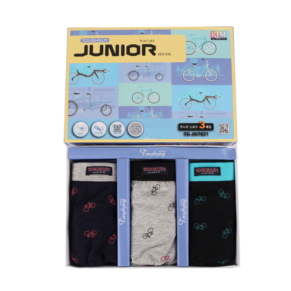 르브니 주니어 드로즈 3종세트 자전거패턴 면소재 사방스판 흡습속건 남아 팬티 속옷 - 상세 이미지 2