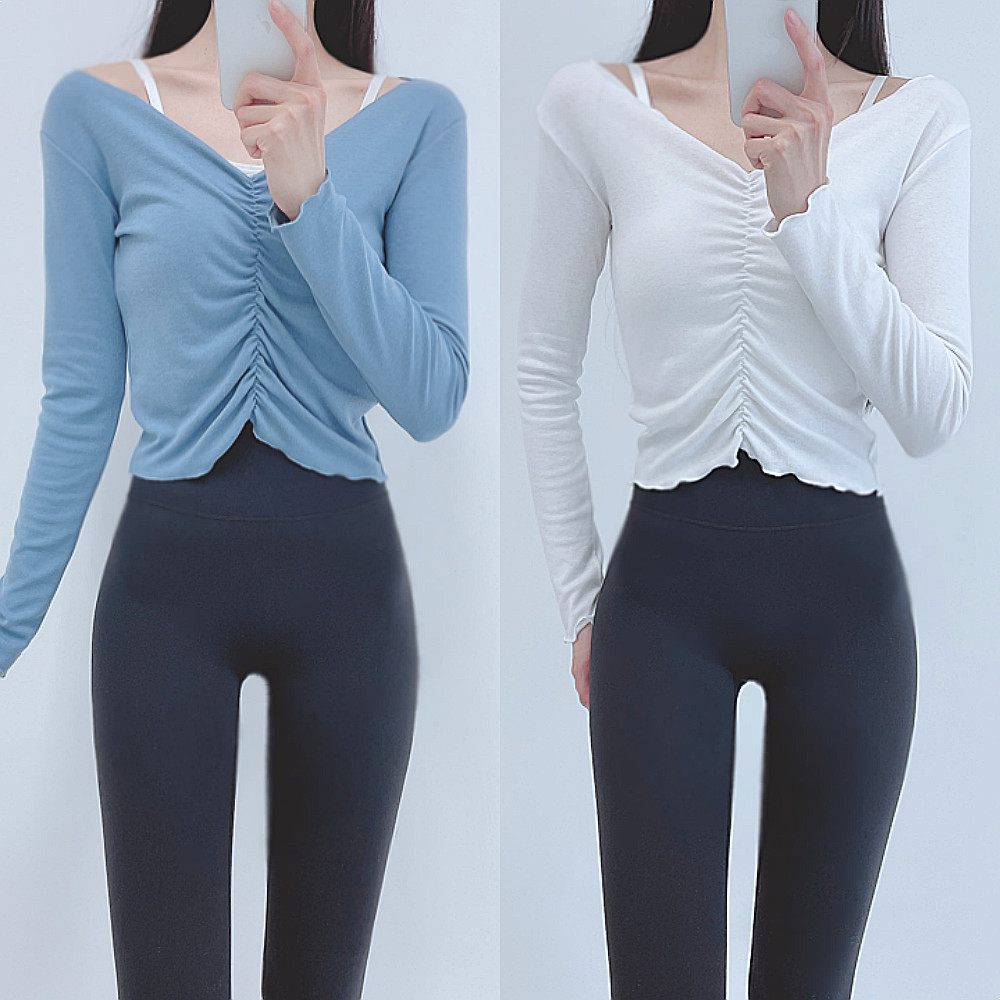 로라벨 프릴셔링 필라테스복 여성 요가복 필라테스 요가 상의 티셔츠 옷 커버업 크롭 복장 이미지 8