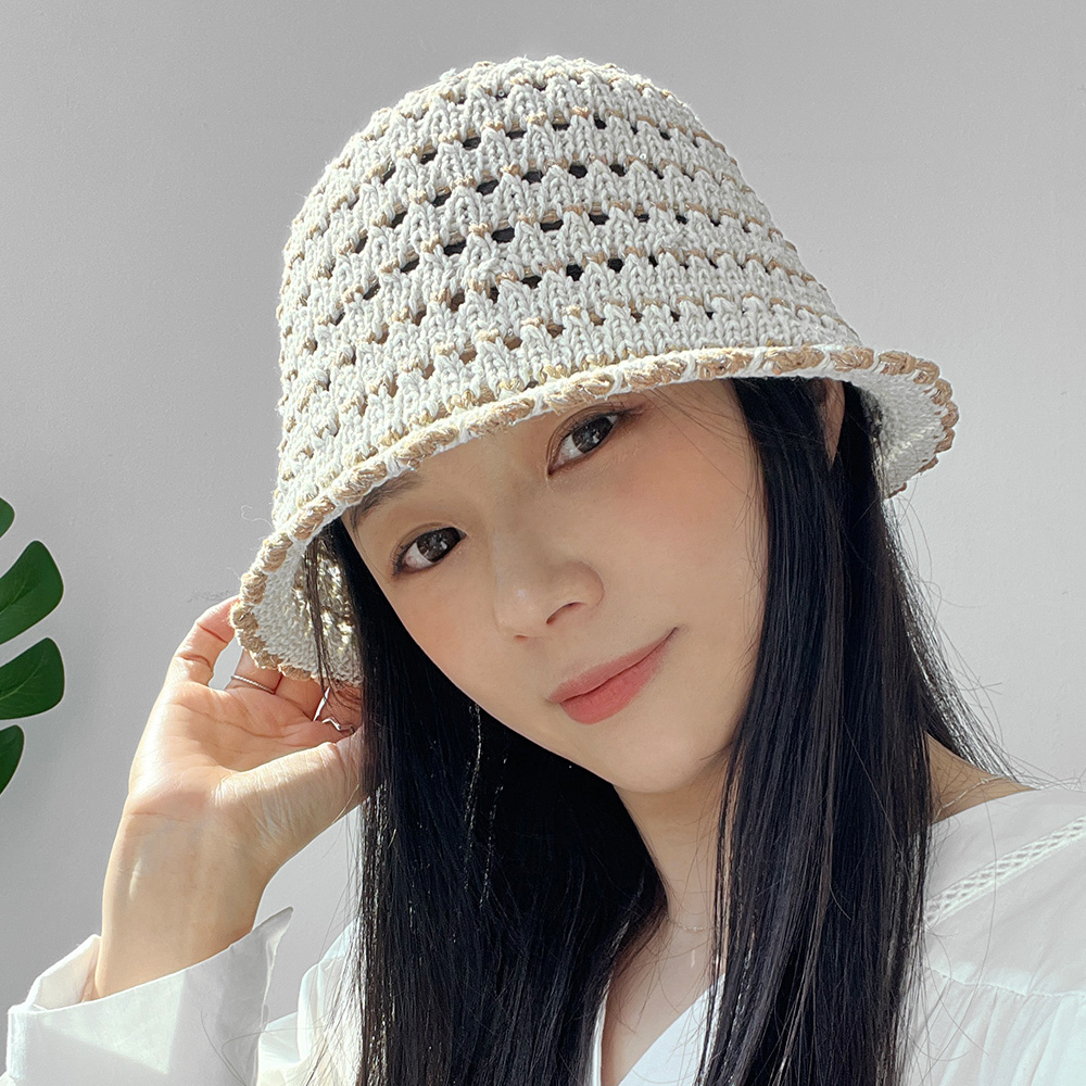 여름 윙 펀칭 니트 버킷햇 여성 플로피햇 벙거지 이미지 6