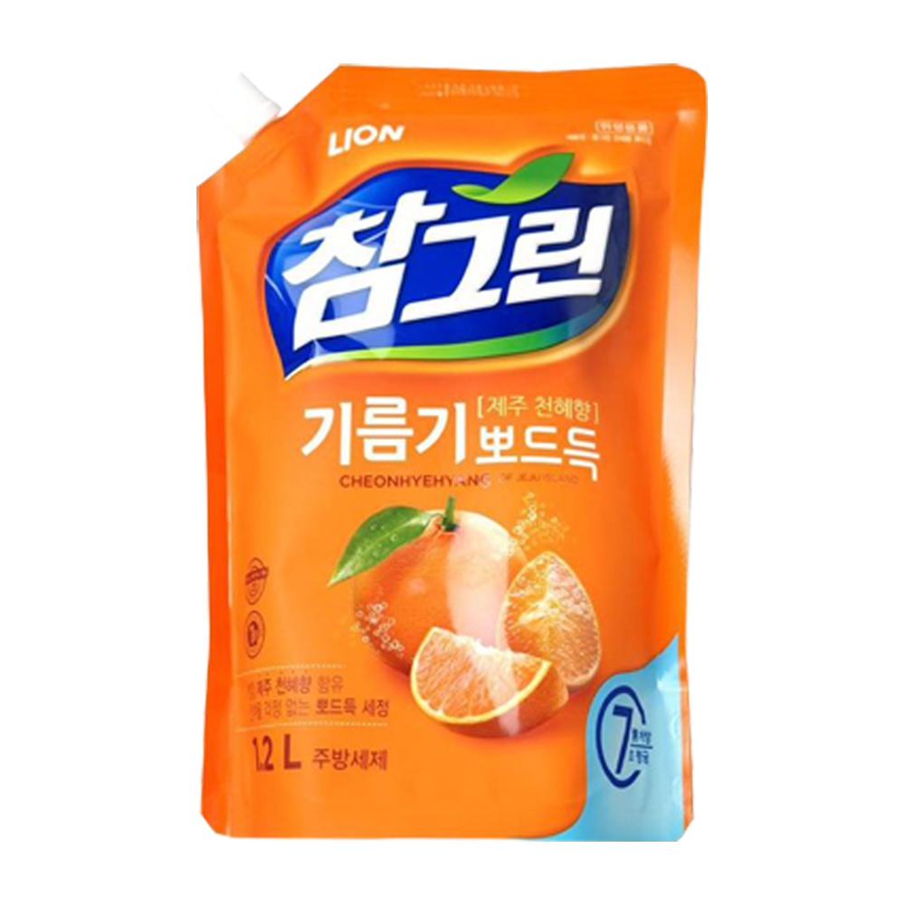 참그린 천혜향 기름기 뽀드득 리필 1.2L 1종 주방세제 야채 과일 식기 조리기구 세척 설거지 세제 - 상품 이미지
