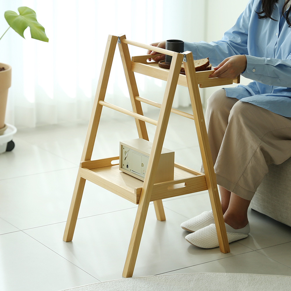 코지니아 사다리선반 베란다 다용도실 미니 원목트레이 선반장 접이식 홈카페