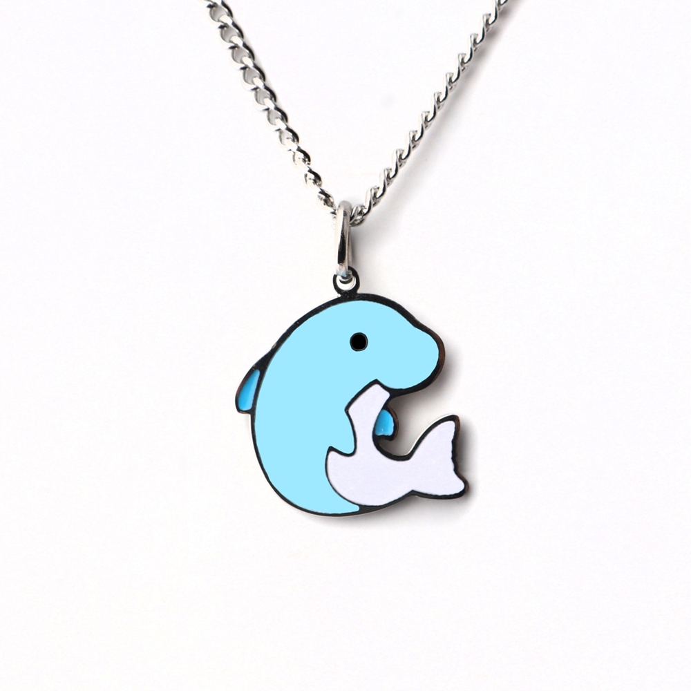 돌고래와 아기새 써지컬스틸 미아방지 목걸이 아기 유아 어린이