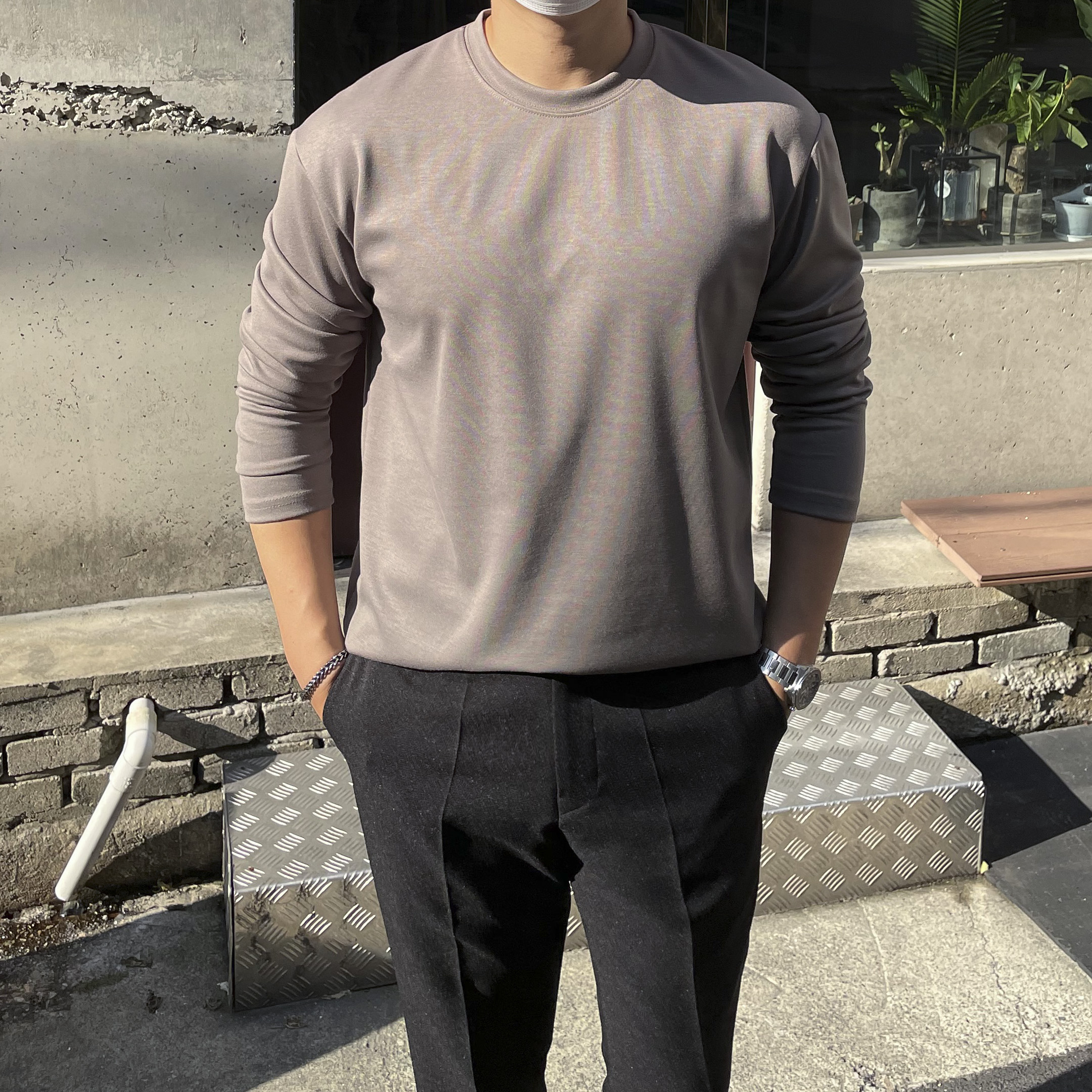 2XL까지 프리미엄 남자 분또 스판 라운드 긴팔티셔츠 - 상세 이미지 4