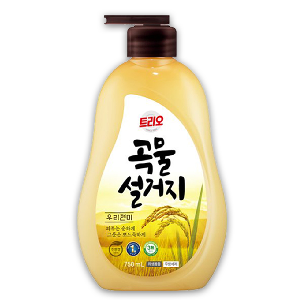트리오 곡물설거지 우리현미 용기 750ml 1종 주방세제 야채 과일 식기 조리기구 세척 설거지 세제 - 상품 이미지