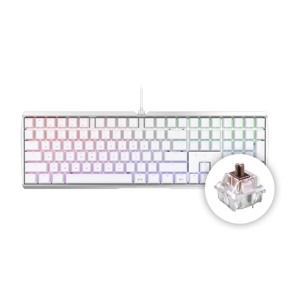 체리 MX 3.0S RGB 기계식 키보드 화이트 무보강 사무용 게이밍 풀배열, MX2A 갈축  - 상품 이미지