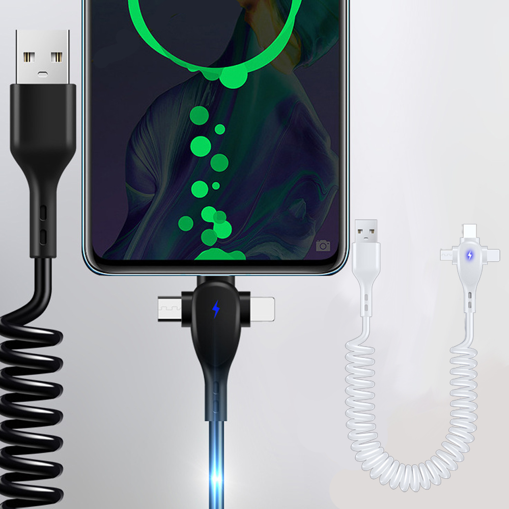 3in1 멀티 스프링 핸드폰 케이블 고속 충전 충전기 데이터전송 코일 USB 스마트폰 66W 멀티 USB 8핀 C타입 마이크로 5핀