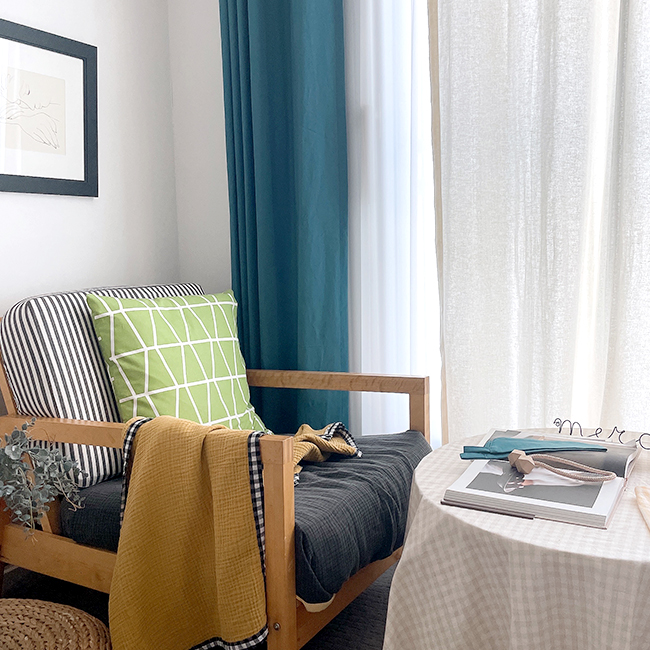 린넨 아이방 커튼 - 청록 S -130x150