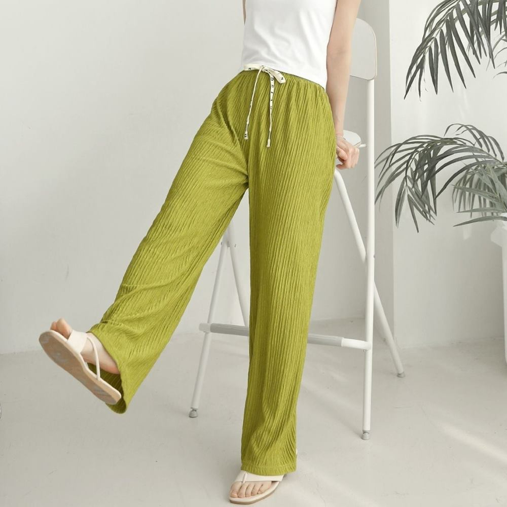 플리츠 바지 고무줄 밴딩 여름 주름 통바지 - 상세 이미지 2