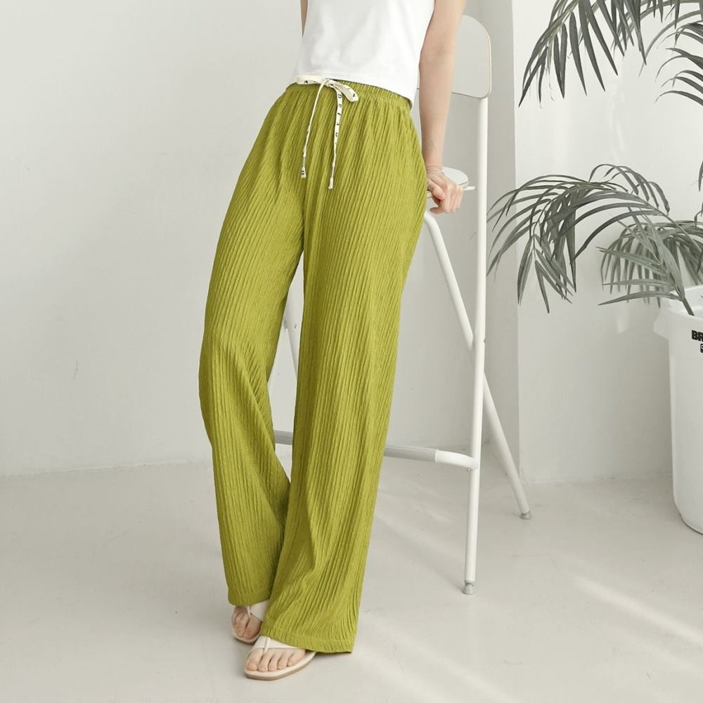 플리츠 바지 고무줄 밴딩 여름 주름 통바지 - 상세 이미지 3