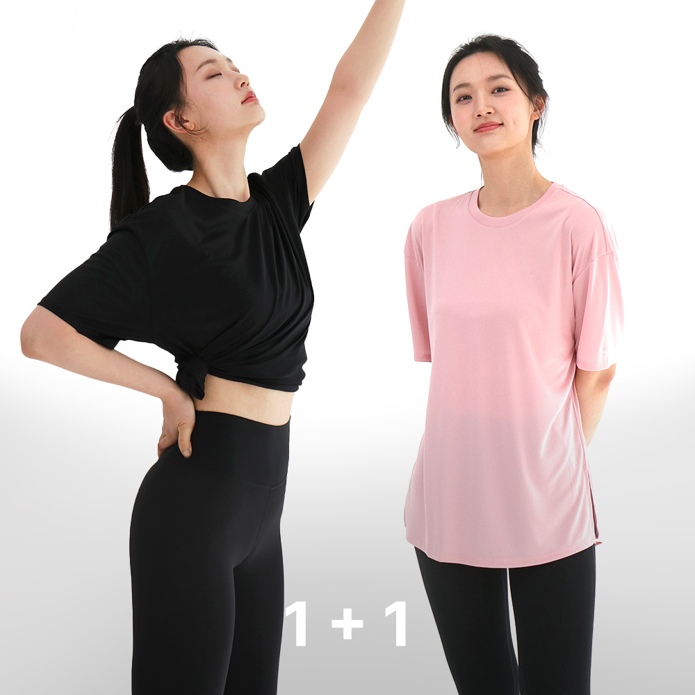 1+1 이그잼플 실키 여성 쿨티 무지 운동 헬스티셔츠 이미지 1