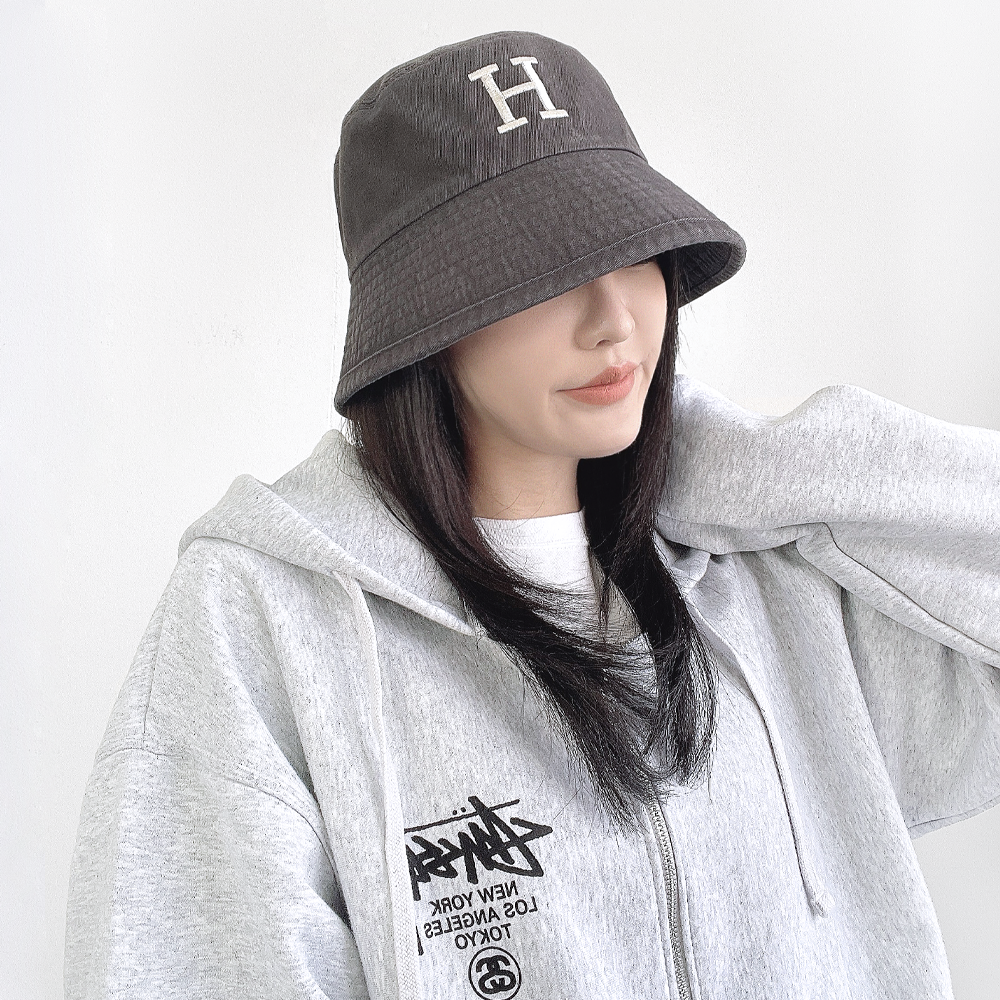 H 워시드 오버사이즈 남자 여자 벙거지모자 버킷햇 - 상세 이미지 3