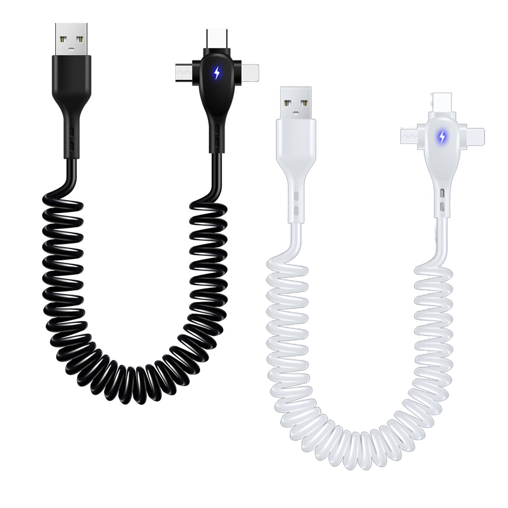 멀티 고속 충전 케이블 3in1 코일 스프링 66W 스마트폰 차량 USB 8핀 C타입 마이크로 5핀 핸드폰 충전기 - 상세 이미지 2