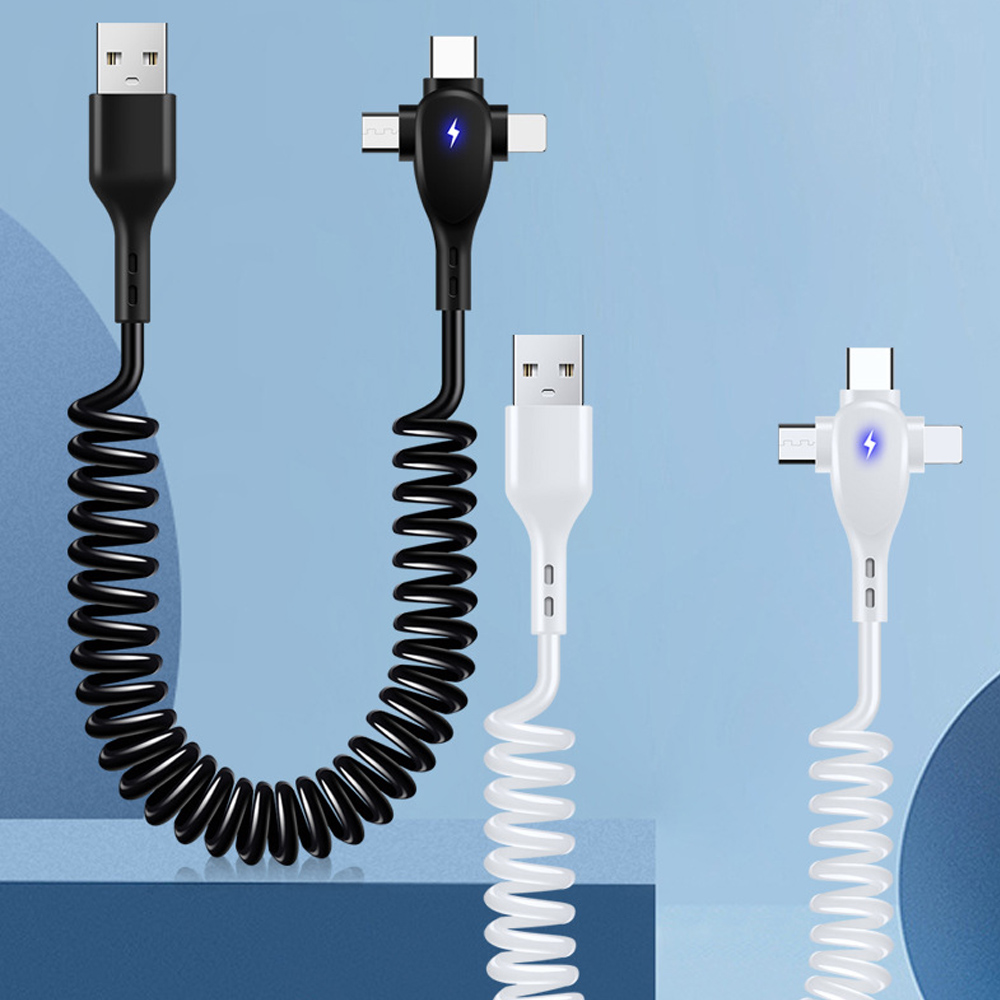 3in1 멀티 스프링 핸드폰 케이블 고속 충전 충전기 데이터전송 코일 USB 스마트폰 66W 멀티 USB 8핀 C타입 마이크로 5핀 - 상세 이미지 2