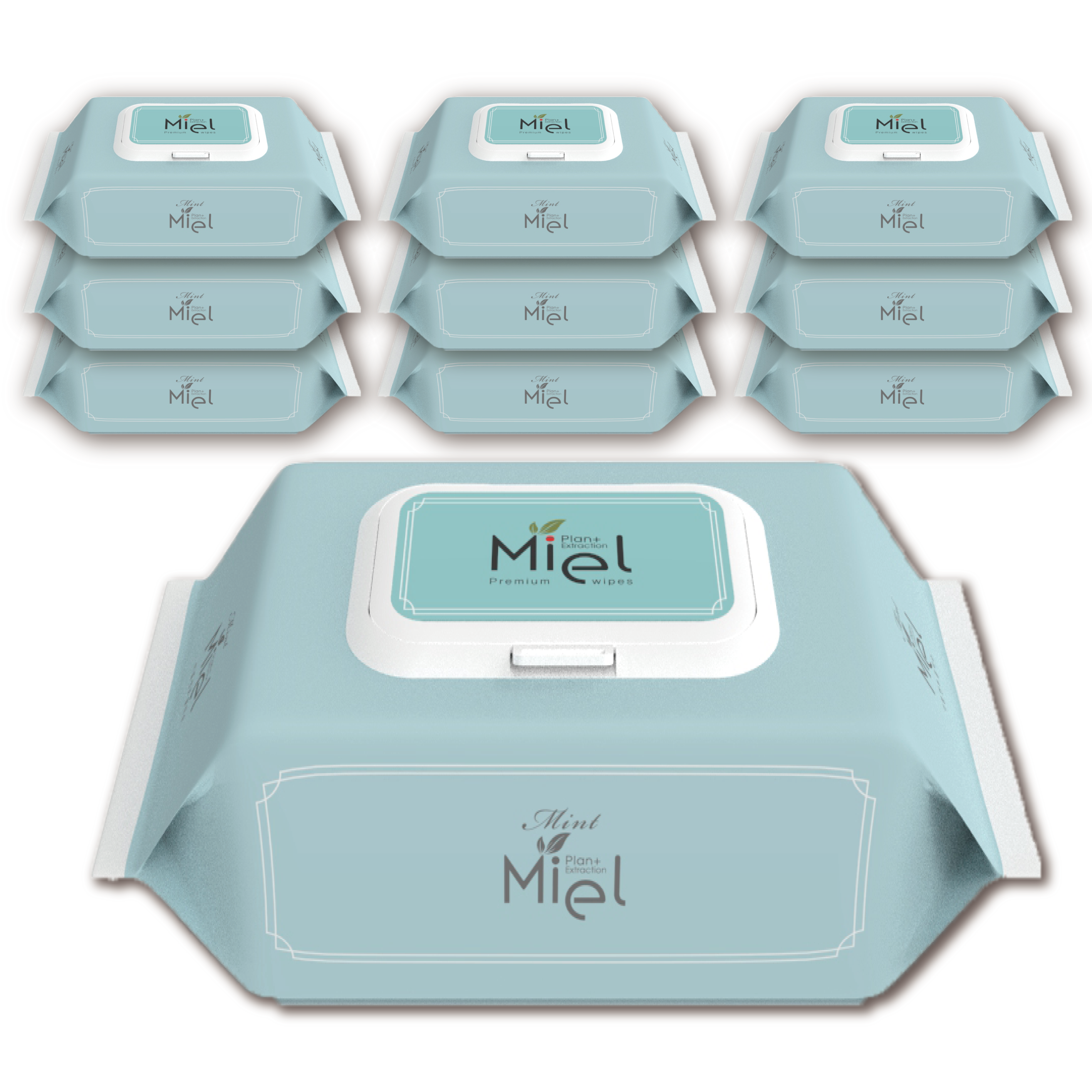 미엘 민트 물티슈 100매 캡형 10팩 히알루론산 플레인 35g