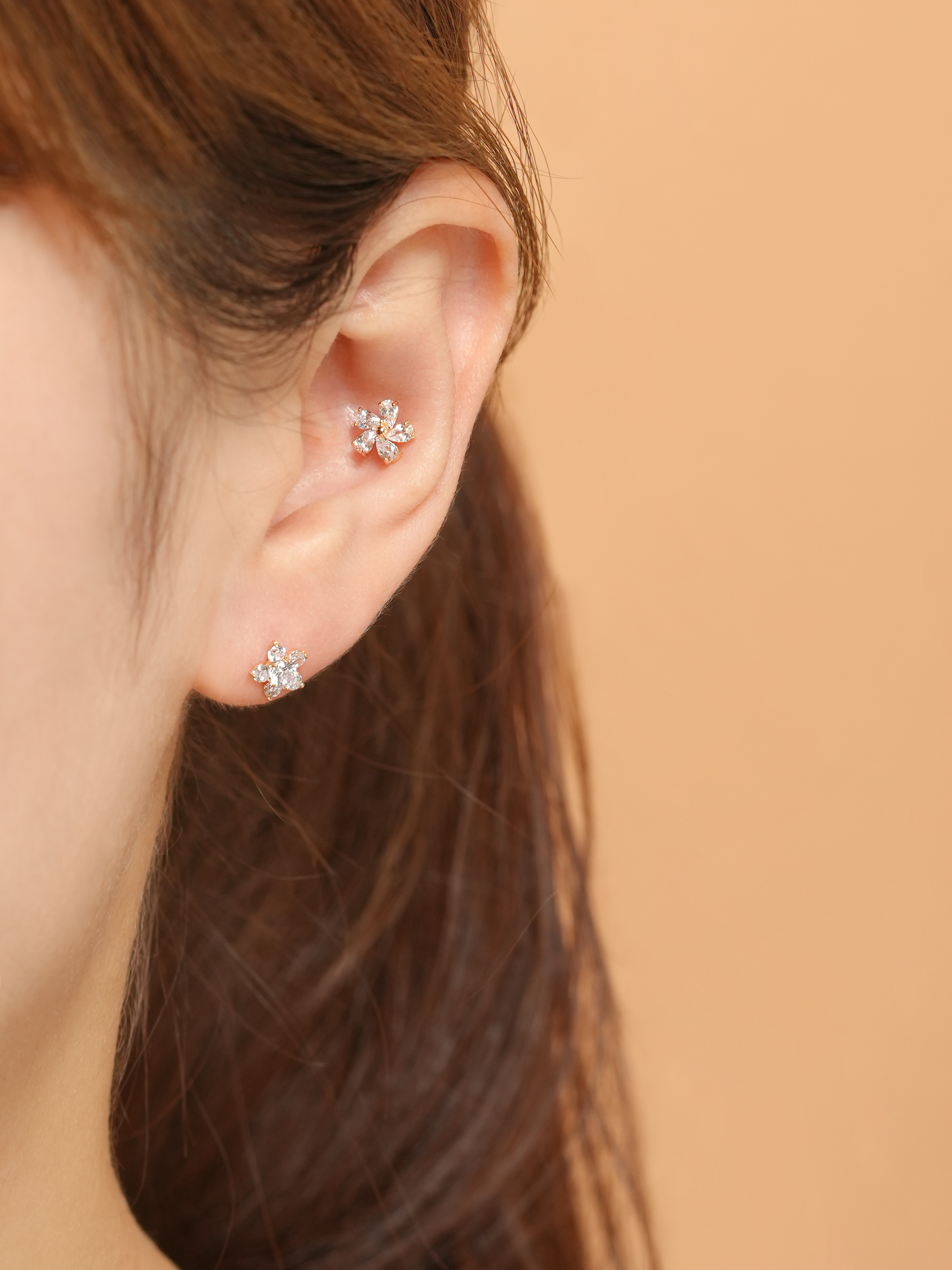 14K 브리즈 플라워 피어싱 귀걸이 - 상세 이미지 5