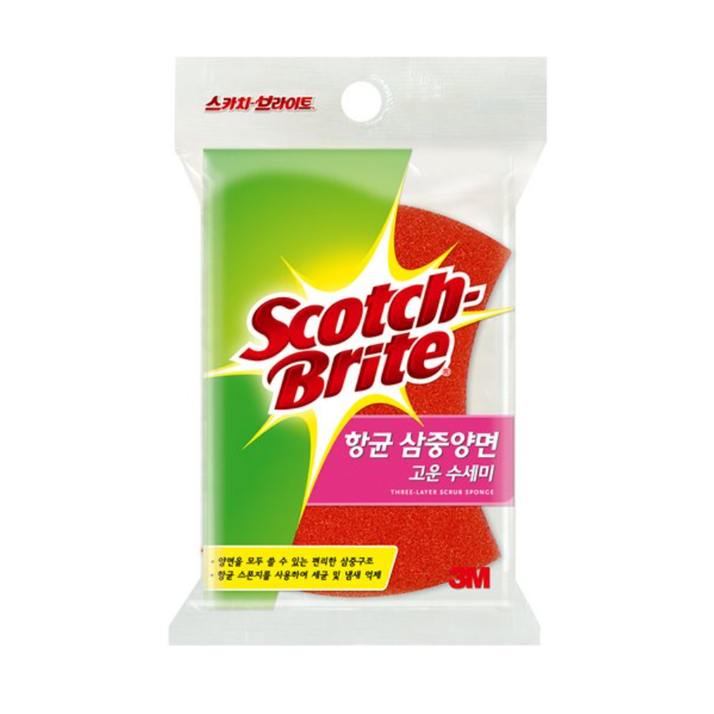 3M 항균 삼중양면 고운 수세미 식기 냄비 유리 크리스탈 세척 (1510) - 메인 이미지
