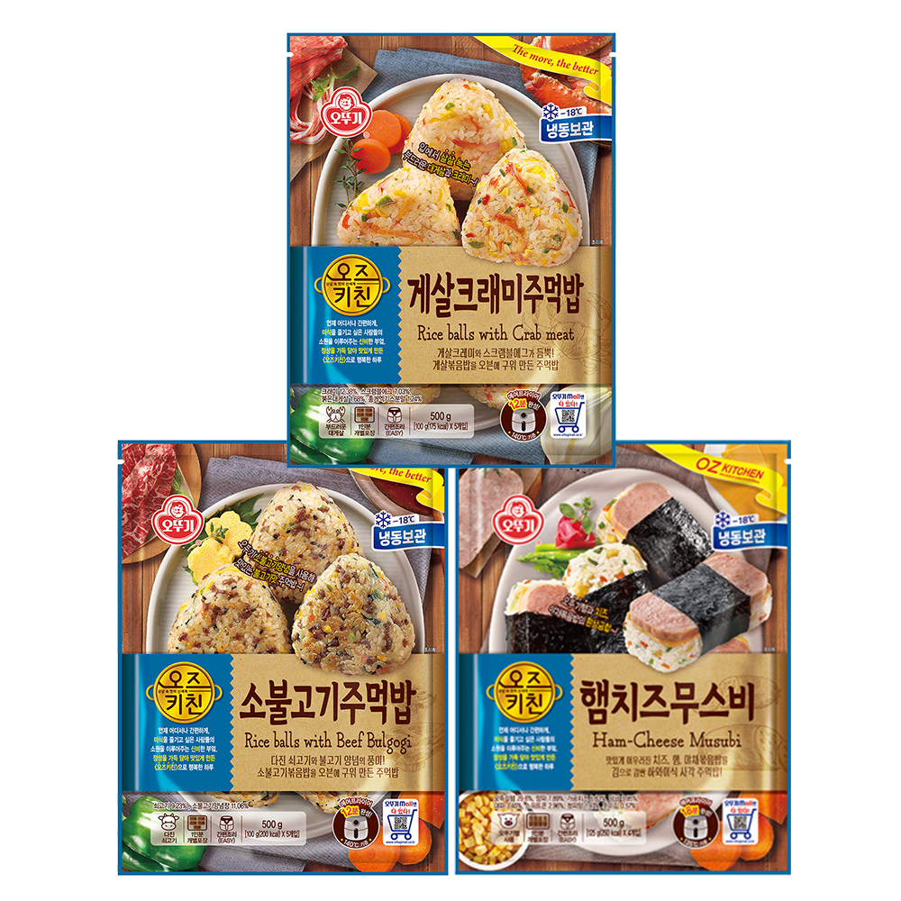 오뚜기 오즈키친 주먹밥 소불고기 500g + 게살크래미 500g + 햄치즈무스비 500g - 상품 이미지
