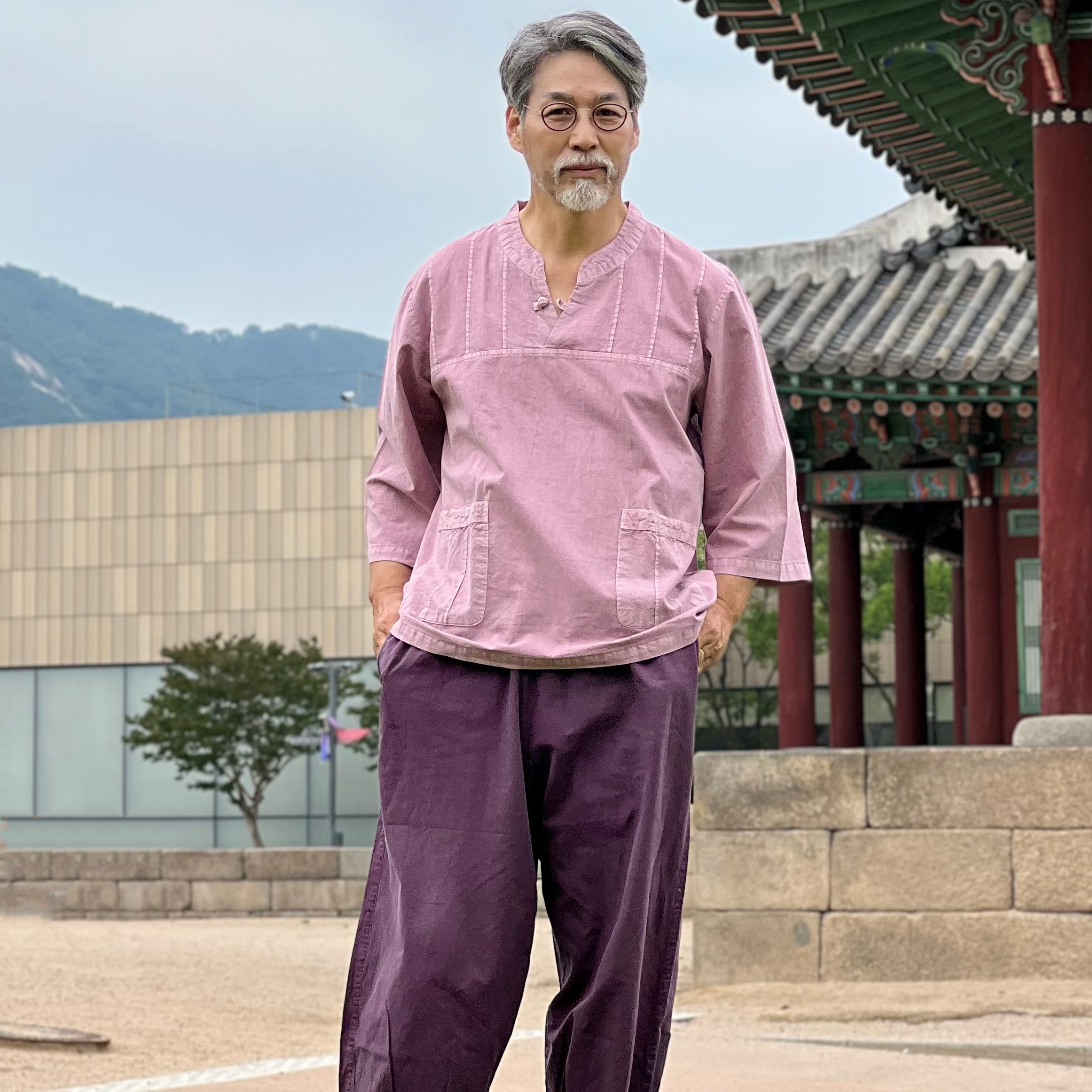 7부 살창 목단추 남자 개량 한복 남성 생활한복 여름 목단추 - 상품 이미지