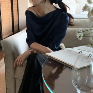 시어링 봄 7부 소매 셔링 새틴 오프숄더 보트넥 여자 여리 드레이프 블라... 착용 후기 | 사이즈/핏 총정리 - 상품 이미지 3