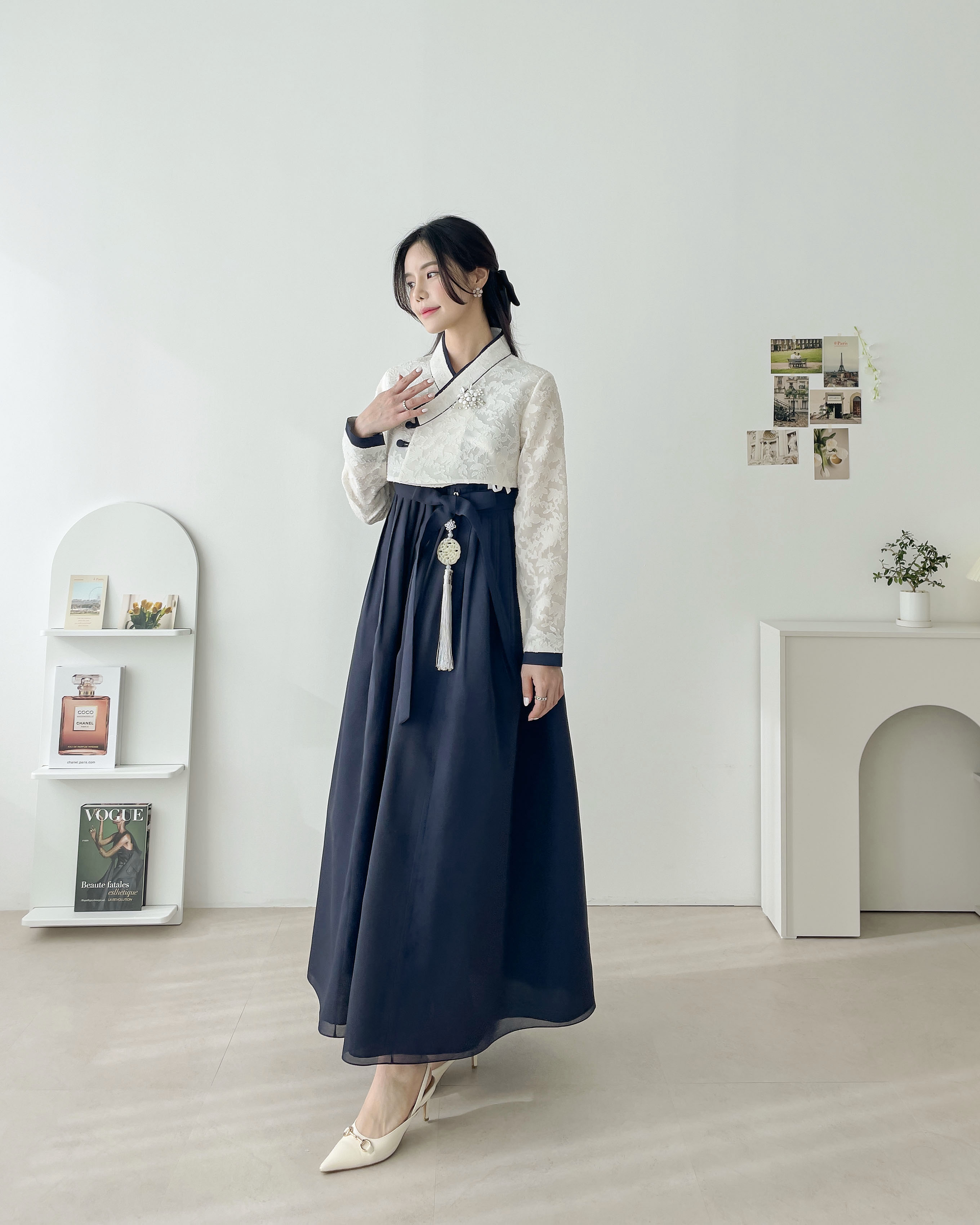 민한복 59번 베이에사 생활한복 드레스 원피스 일상 퓨전 철릭 허리치마 개량 여성 신부 이미지 2