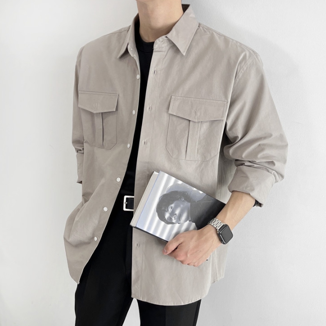 남자 커류 봄 가을 치노 바이오 투포켓 셔츠 남방 - 상세 이미지 2