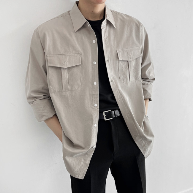 남자 커류 봄 가을 치노 바이오 투포켓 셔츠 남방 - 상세 이미지 5