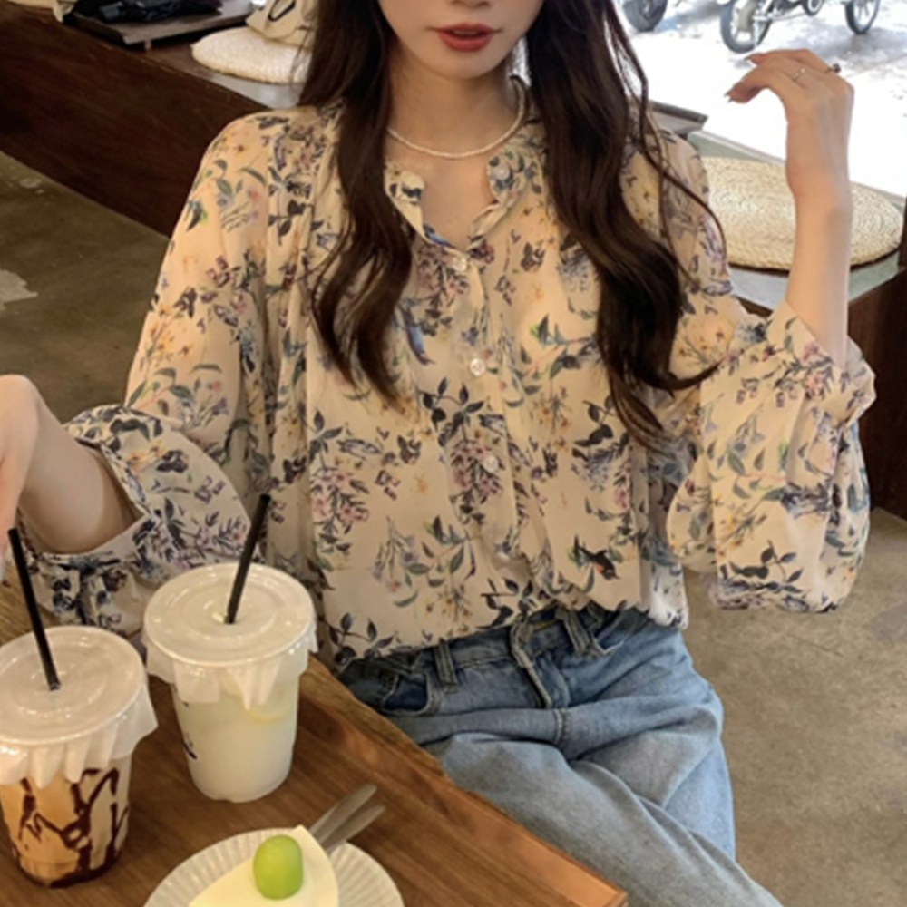 시스루블라우스 긴팔 쉬폰 여름 살안타템 블라우스 - 상세 이미지 2