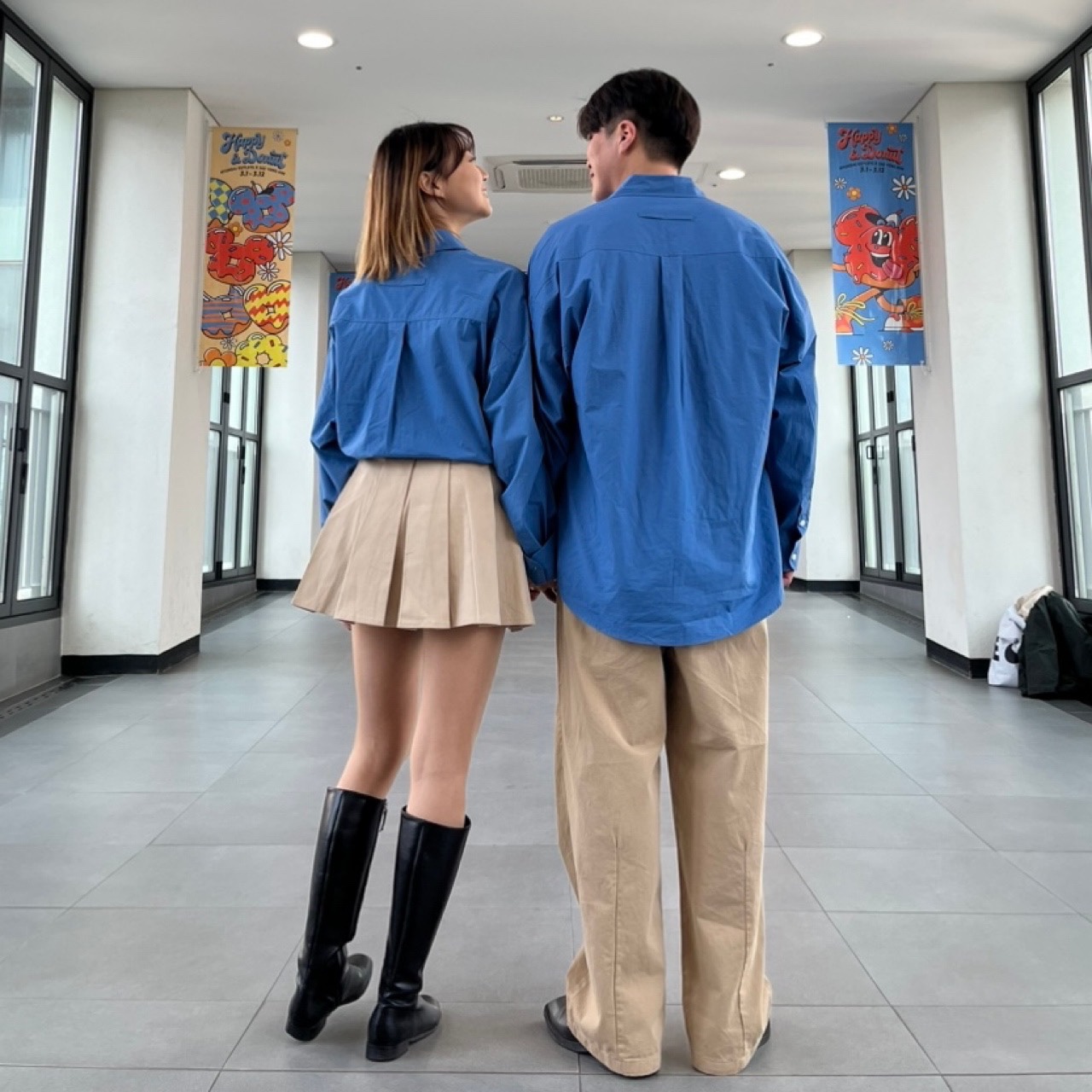 [UNISEX] 베이지 와이드 투핀턱 밴딩 코튼팬츠 이미지 7