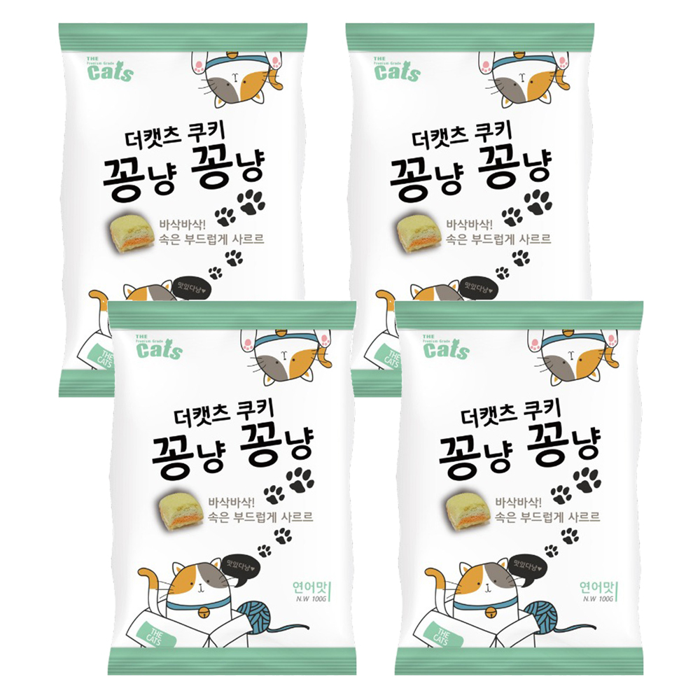 더캣츠 쿠키 꽁냥꽁냥 100g 연어맛 4개 묶음 고양이 비스켓 샌드 간식 - 메인 이미지