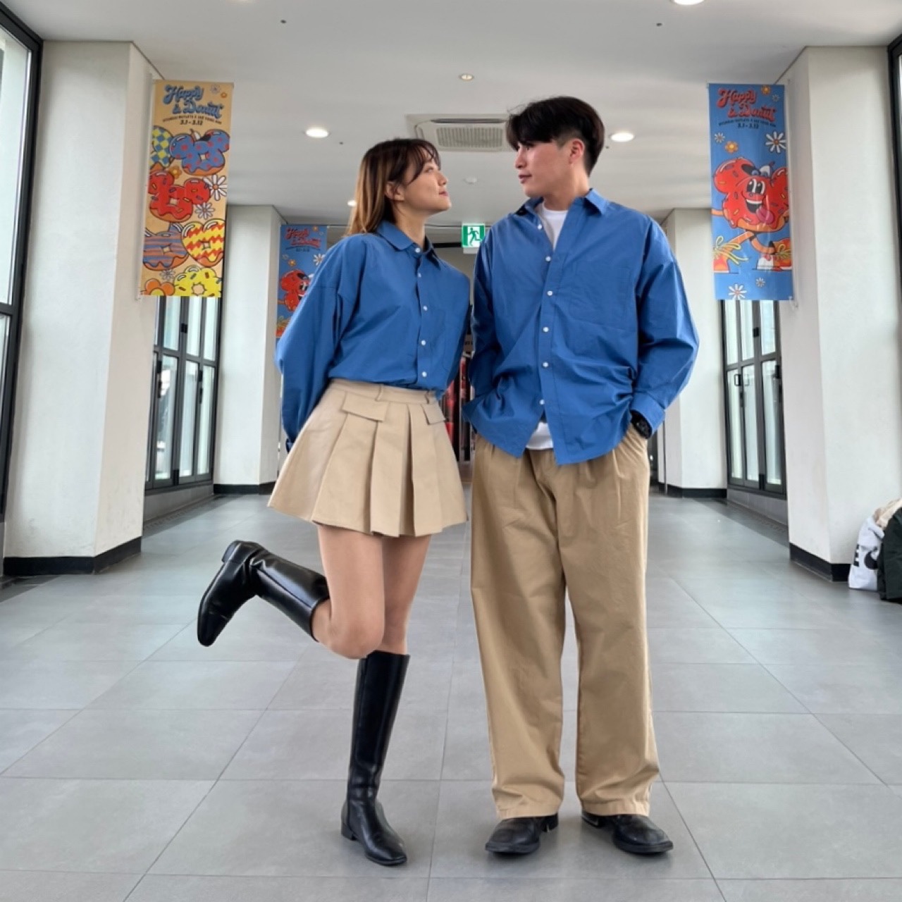[UNISEX] 베이지 와이드 투핀턱 밴딩 코튼팬츠 이미지 6