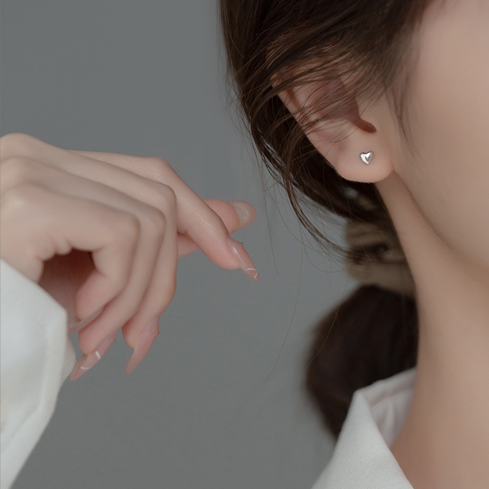 실버 925 미니 볼륨 하트 귓볼 귓바퀴 피어싱 작은 은 귀걸이 - 상세 이미지 3