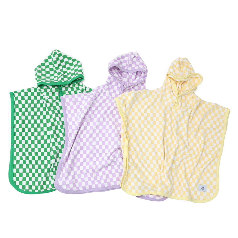 유아 키즈 비치 타올 목욕 가운 [체커보드 판초]