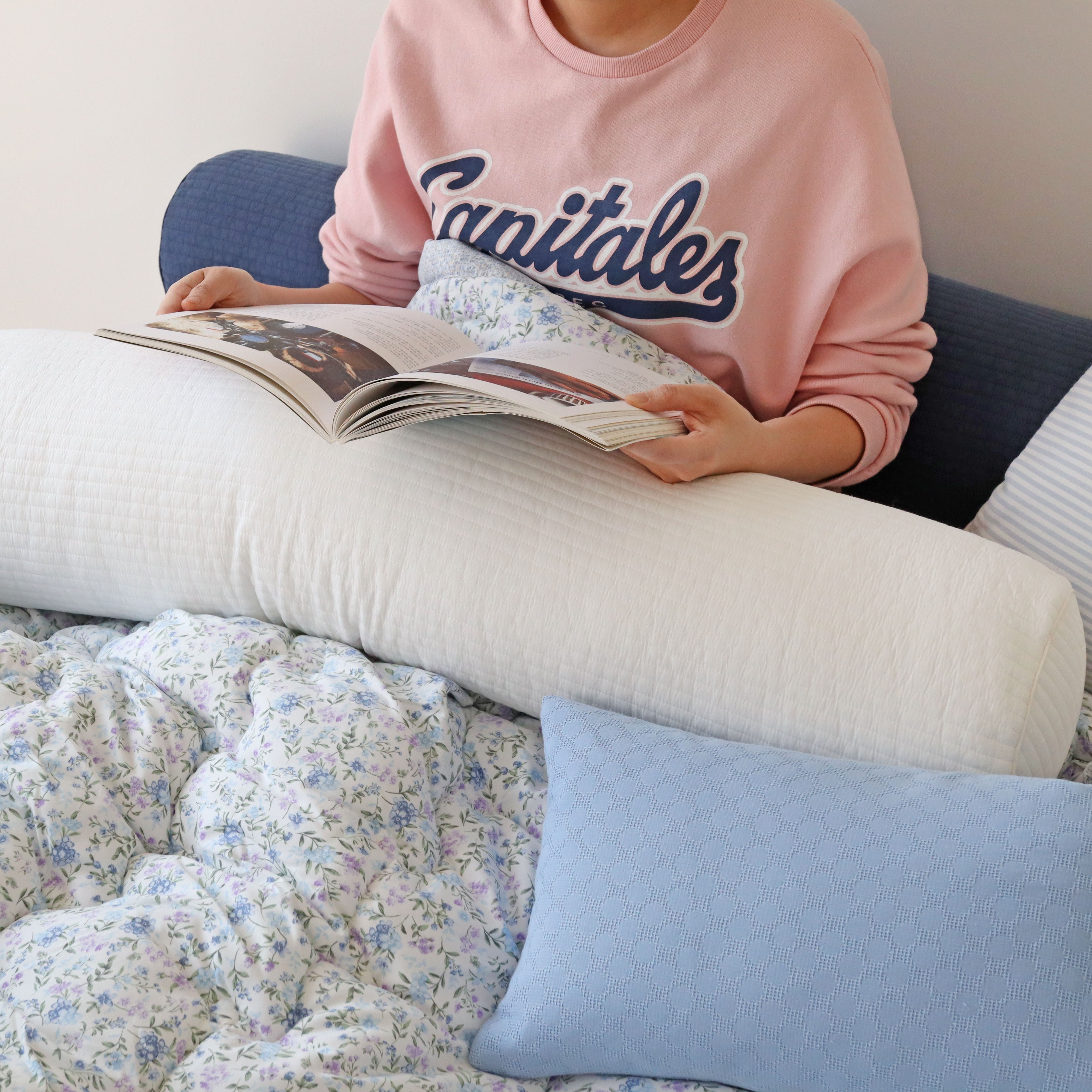 깅엄 체크 워싱 광목천 롱쿠션 안고자는 다리 베개 긴쿠션 바디필로우 커버