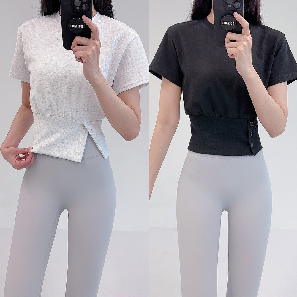 로라벨 피아 필라테스복 여성 요가복 필라테스 요가 상의 옷 커버업 운동복 탑 반팔 크롭 - 상세 이미지 4