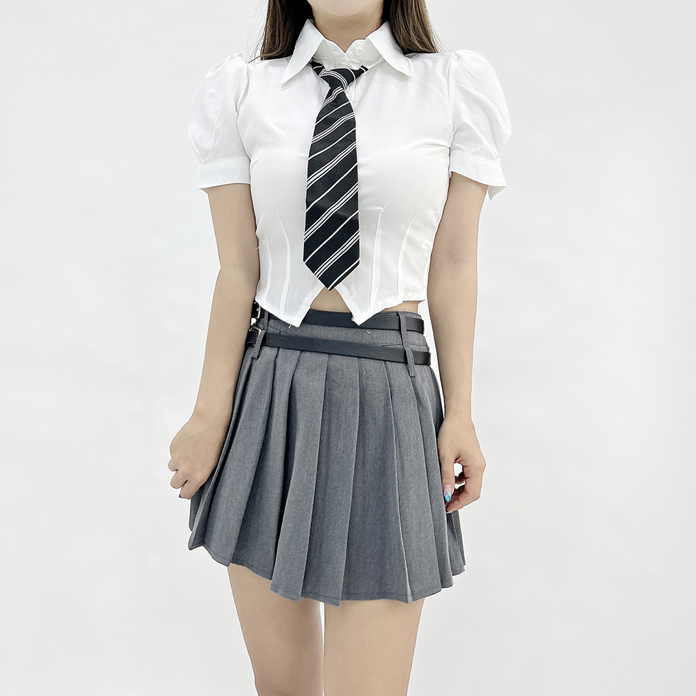 넥타이세트 스쿨룩 교복 반팔 셔츠 크롭 카라티셔츠 - 상세 이미지 2