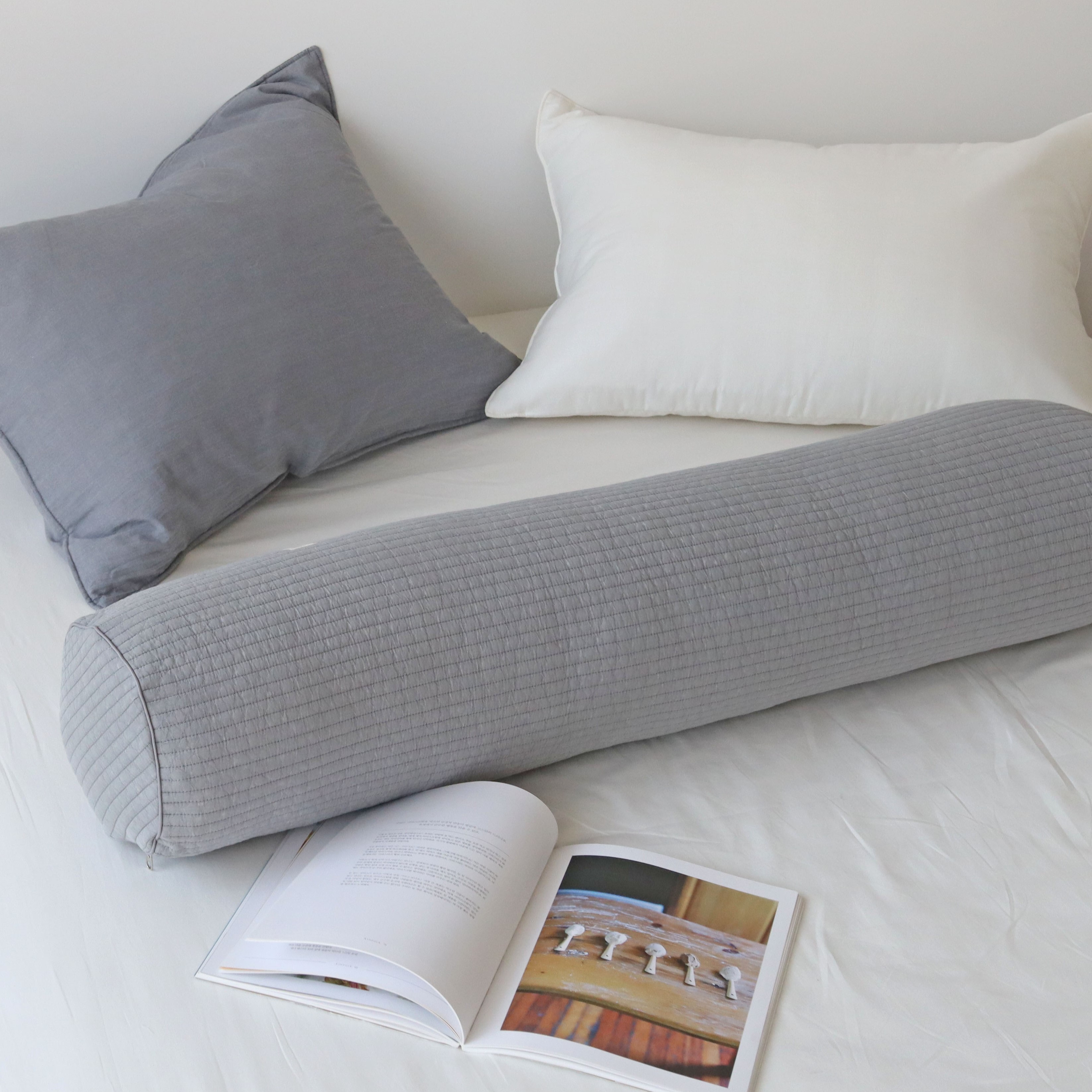 깅엄 체크 워싱 광목천 롱쿠션 안고자는 다리 베개 긴쿠션 바디필로우 커버