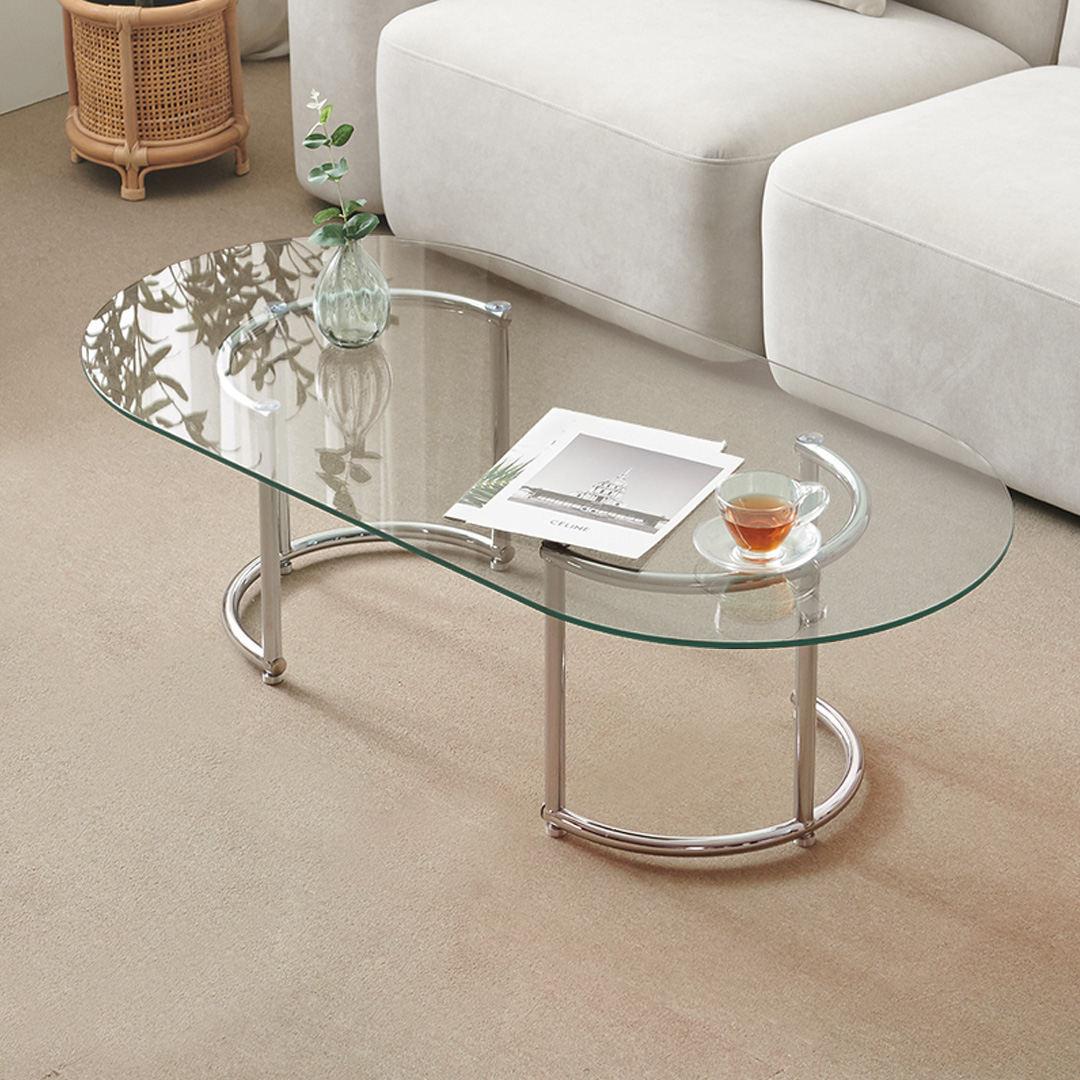 e스마트 퓨어 강화유리 라운드 거실 쇼파테이블 1000 프레임 23mm두께