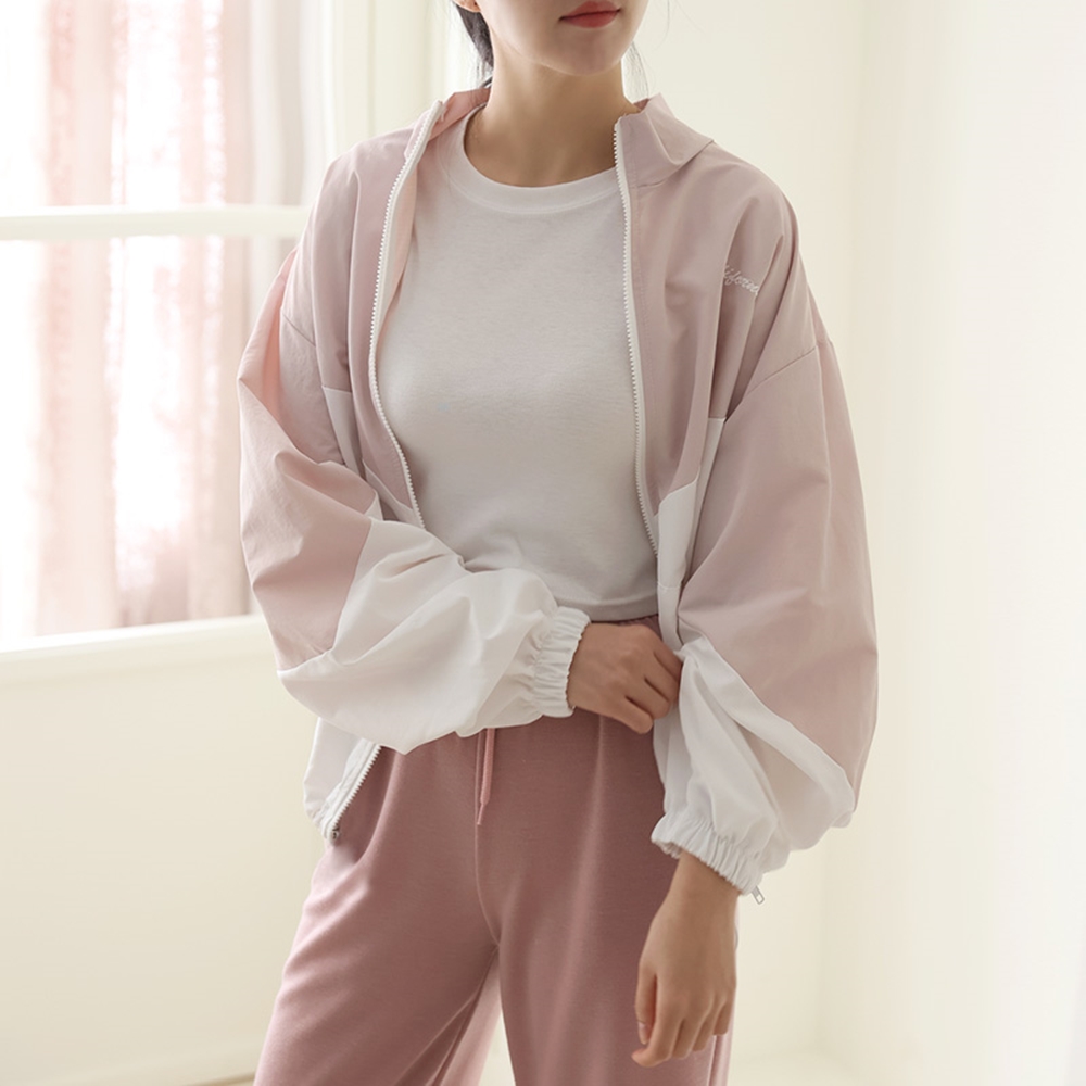바스락점퍼 바람막이 야상 배색 하이넥 집업 점퍼 아우터 이미지 3
