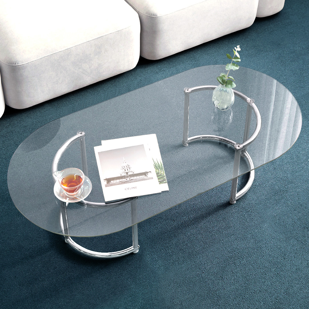 e스마트 퓨어 강화유리 라운드 거실 쇼파테이블 1000 프레임 23mm두께