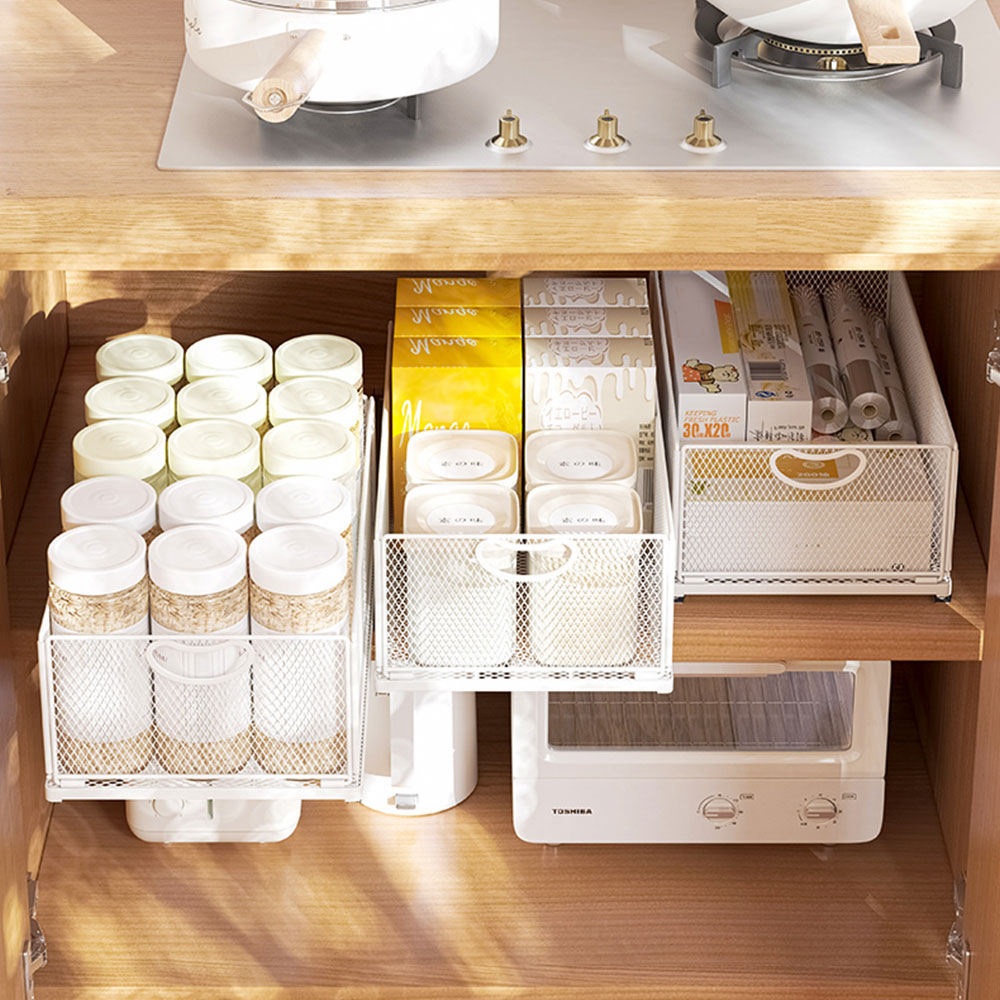 적층가능 슬라이딩 주방선반 30cm 소형 싱크대 하부장 정리 인출식 정리대 양념통 선반 - 상세 이미지 4