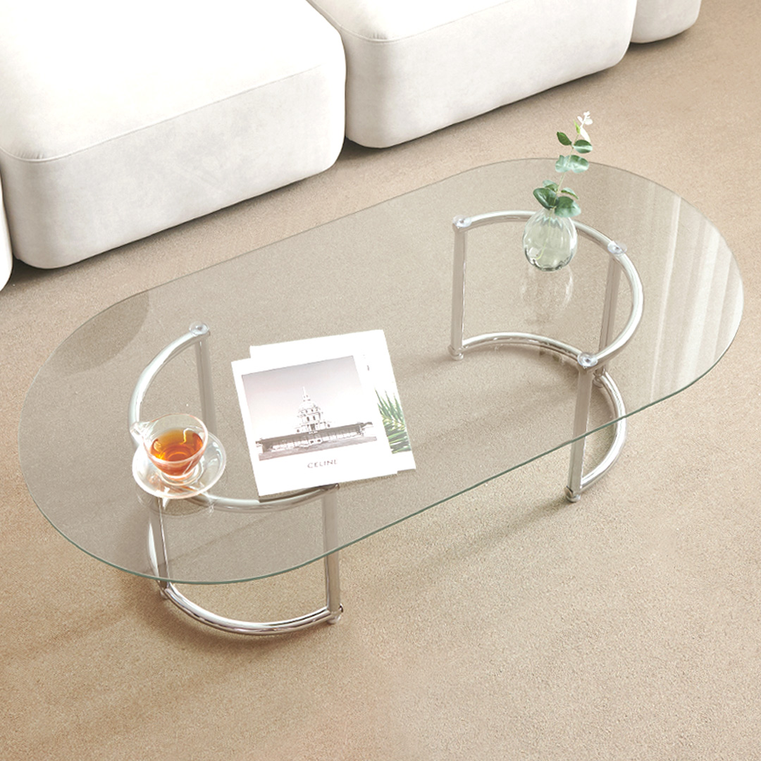 e스마트 퓨어 강화유리 라운드 거실 쇼파테이블 1000 프레임 23mm두께