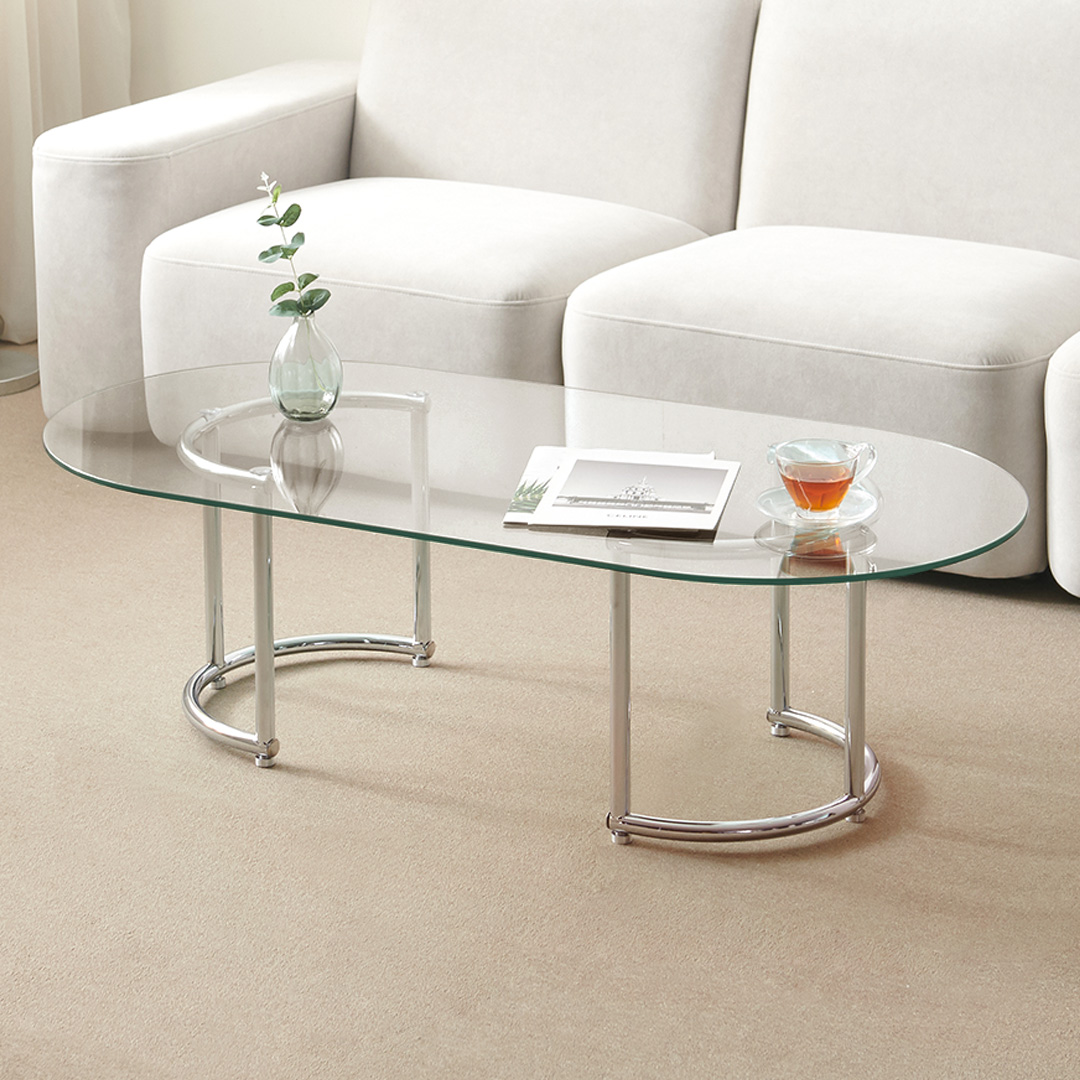 e스마트 퓨어 강화유리 라운드 거실 쇼파테이블 1000 프레임 23mm두께